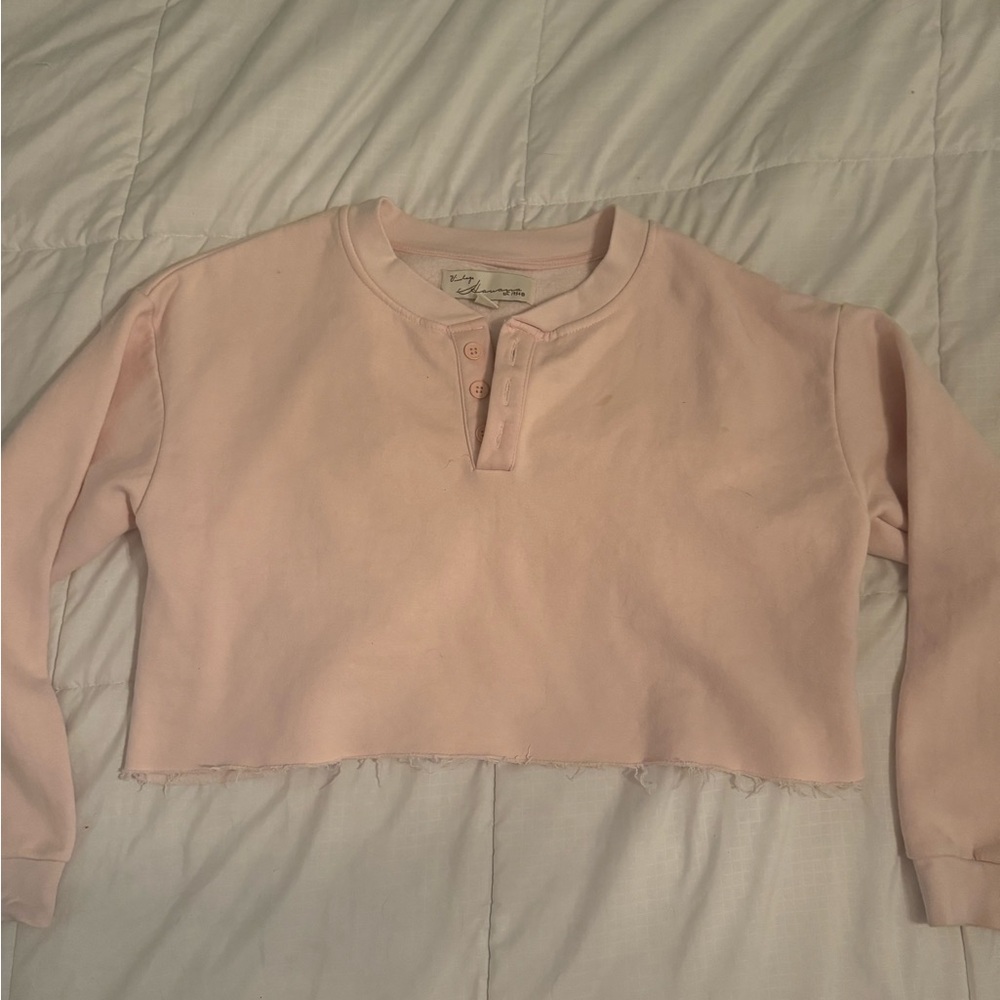 Vintage Havana Pink Crop Sweatshirt Henley Style